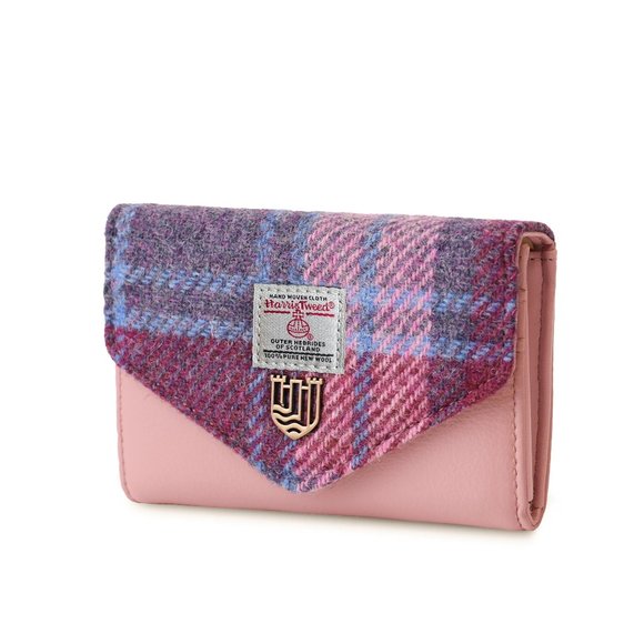 New Genuine Harris Tweed Wallet Purse Pink Blue Tartan (Scotland) - Picture 1 of 6